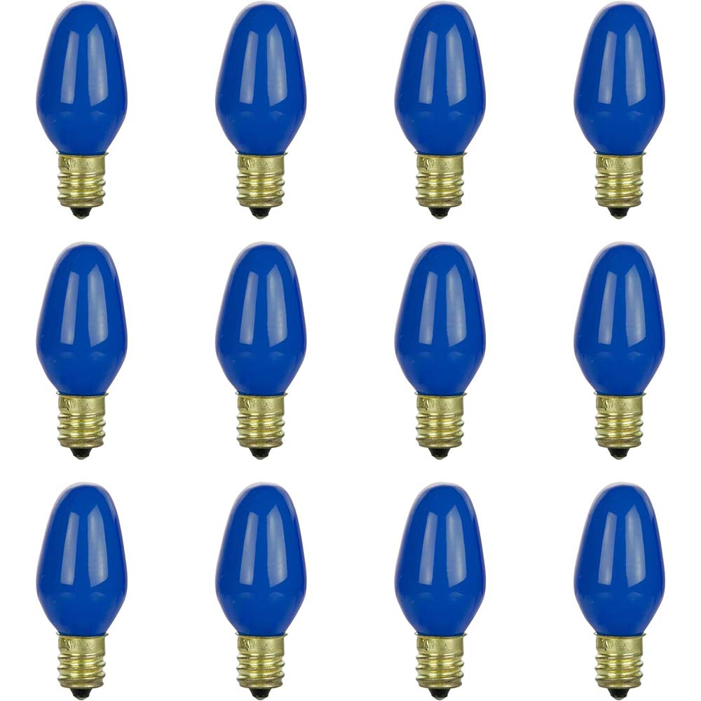 12Pk - Sunlite 7w 7C7 Incandescent E12 Base C7 Night Light Blue Colored Bulb