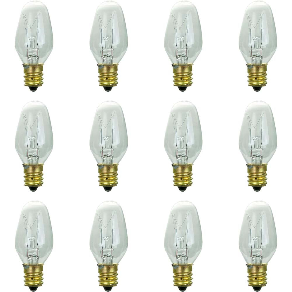 12Pk - Sunlite 7w 7C7 Incandescent E12 Base C7 Night Light Clear Colored Bulb