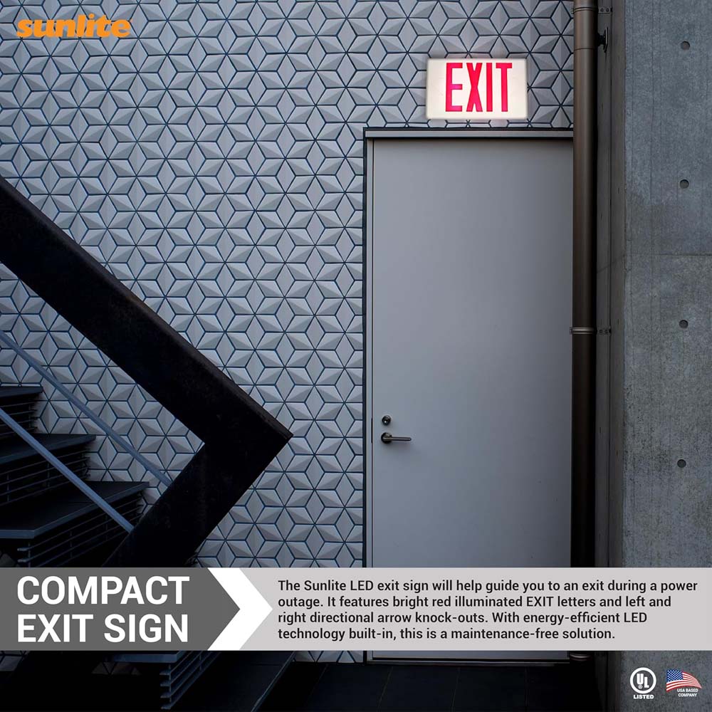 Sunlite 0.25w One or Two Face LED Exit Sign 90-Minute Battery Backup 120-277v