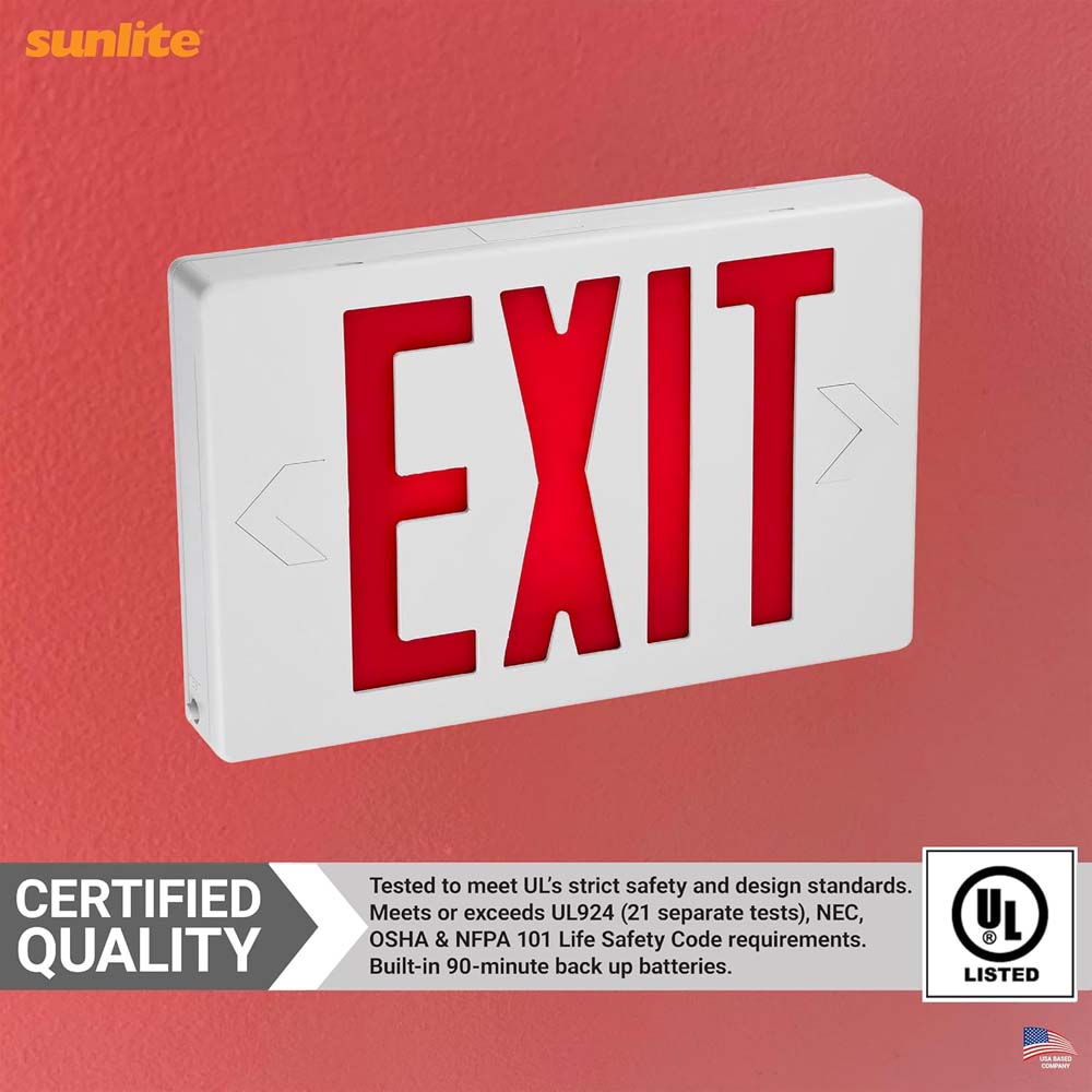 Sunlite 0.25w One or Two Face LED Exit Sign 90-Minute Battery Backup 120-277v