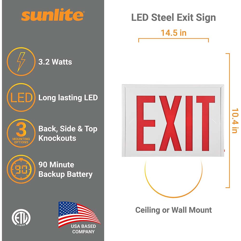 Sunlite Two Face LED Steel Exit Sign with Battery Power Back-Up 120-277V