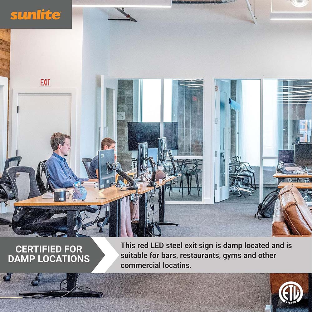 Sunlite Two Face LED Steel Exit Sign with Battery Power Back-Up 120-277V