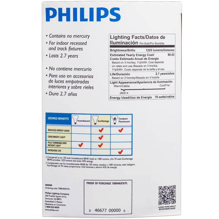 Philips EcoVantage 70-Watt BR40 Dimmable Halogen Flood Light Bulb - 85w incand.