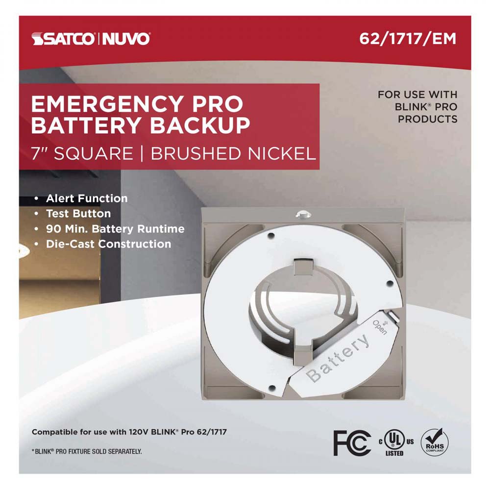 Blink Pro EM Battery Backup 7-in Square Shape Brushed Nickel Finish