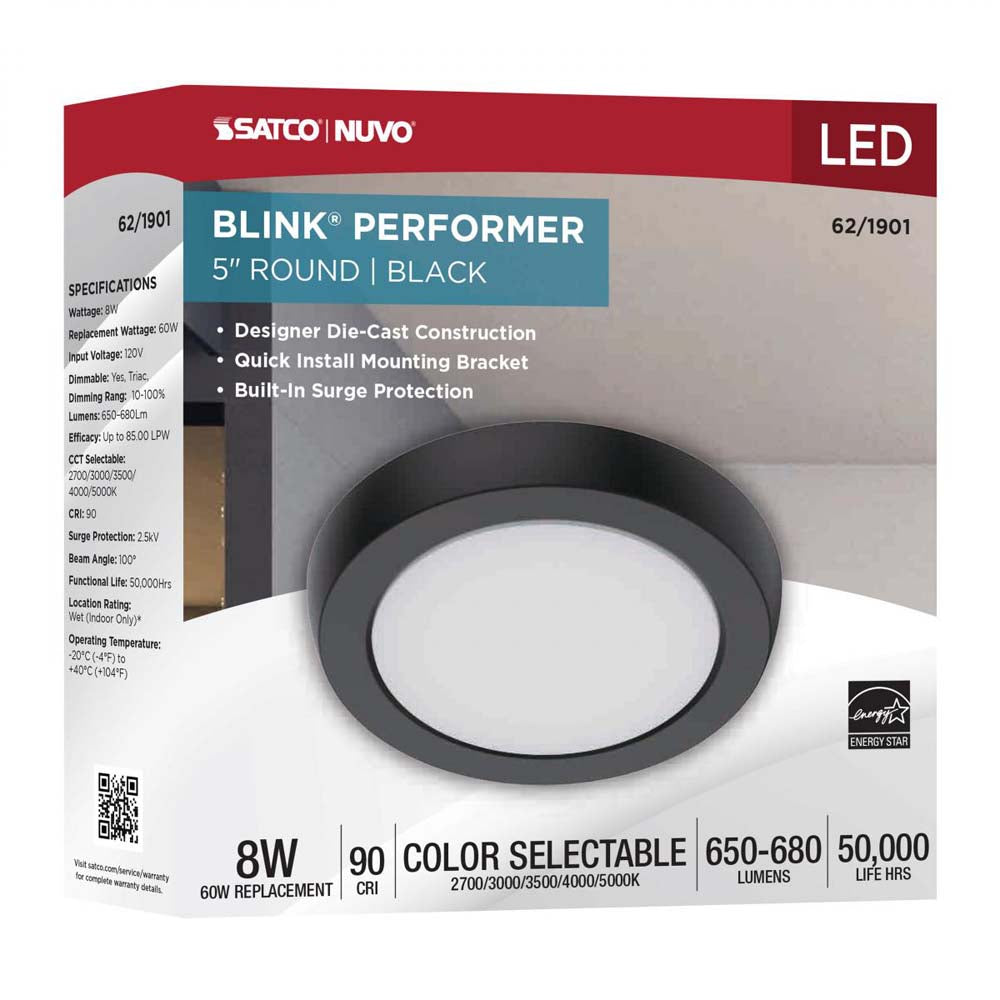 Blink Performer 8w 5-in LED Round Downlight 5 CCT Tunable Black Finish