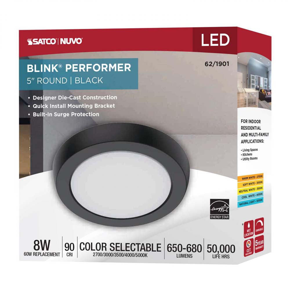 Blink Performer 8w 5-in LED Round Downlight 5 CCT Tunable Black Finish