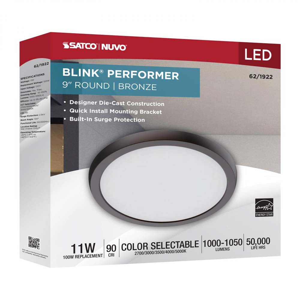 Blink Performer 11w 9-in LED Round Downlight 5 CCT Tunable Bronze Finish