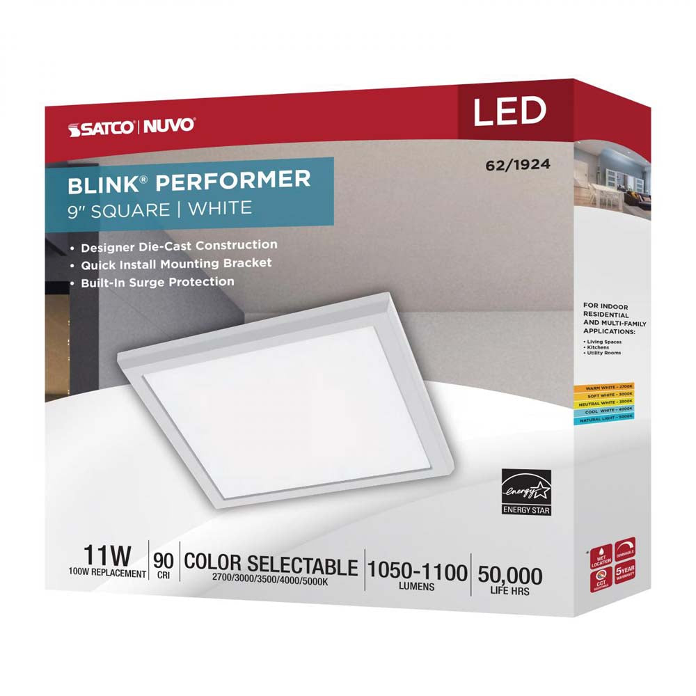 Blink Performer 11w 9-in LED Square Downlight 5 CCT Tunable White Finish