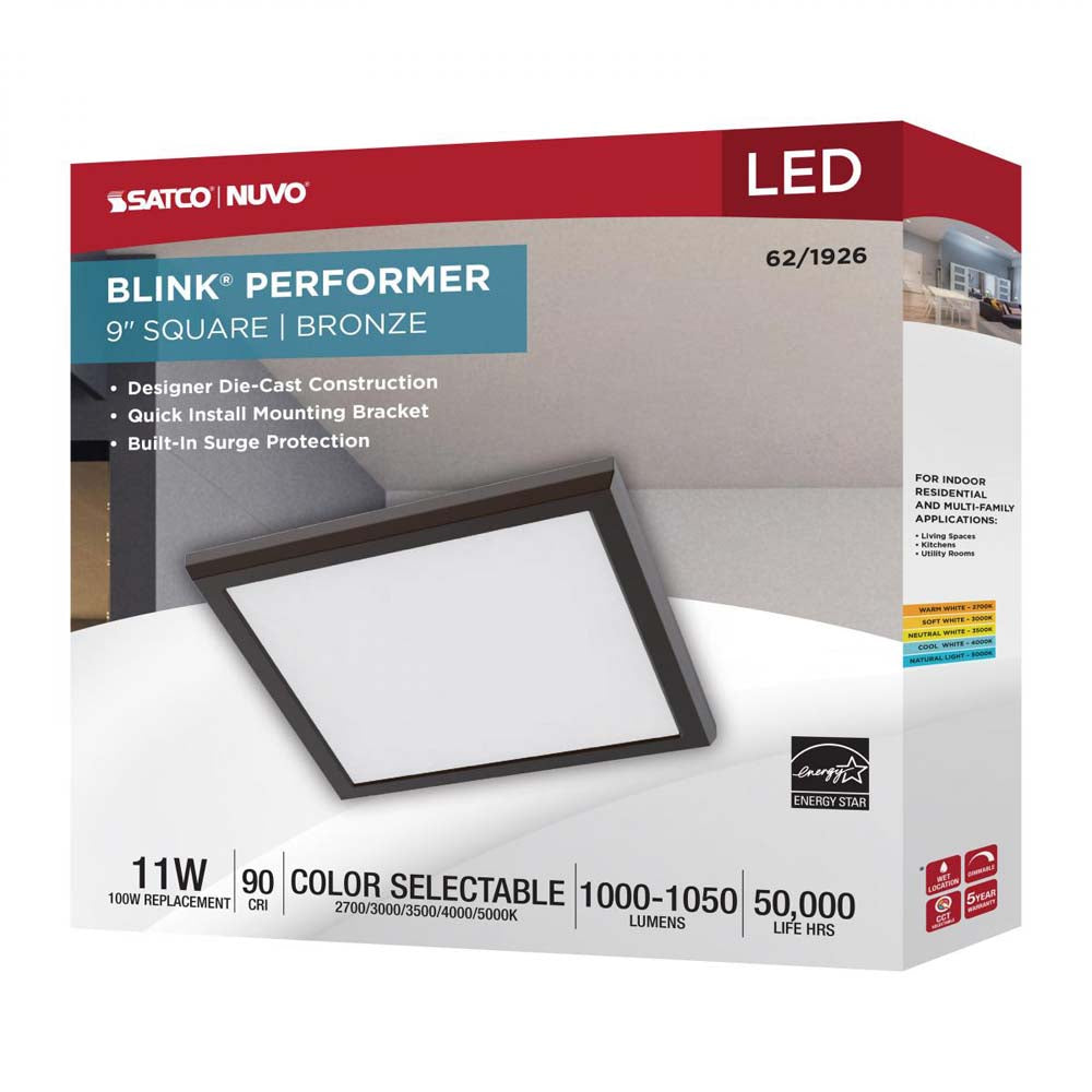 Blink Performer 11w 9-in LED Square Downlight 5 CCT Tunable Bronze Finish