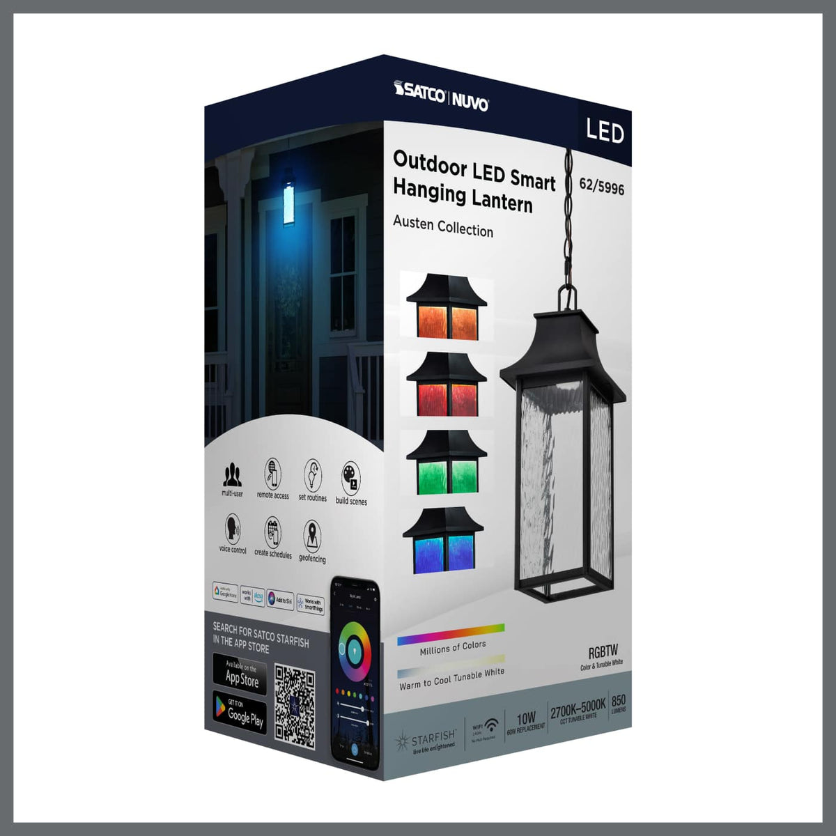 Austen 10w Smart Outdoor Hanging Light Starfish RGBTW CCT in Black Finish