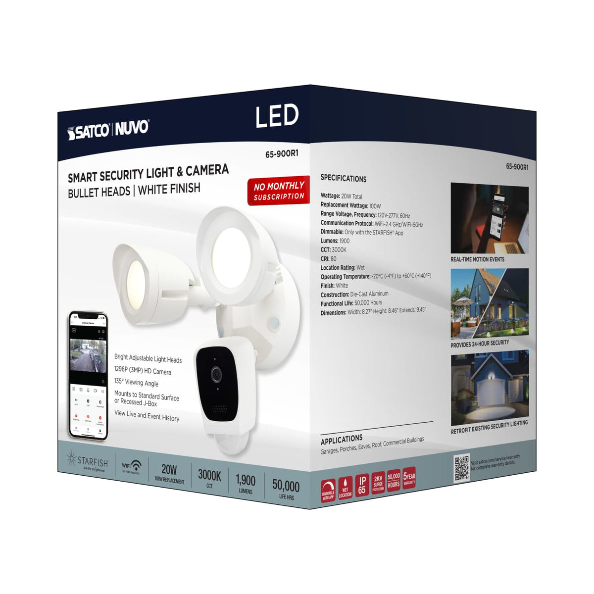 20w Bullet Security Light 3000K With Camera in White Finish