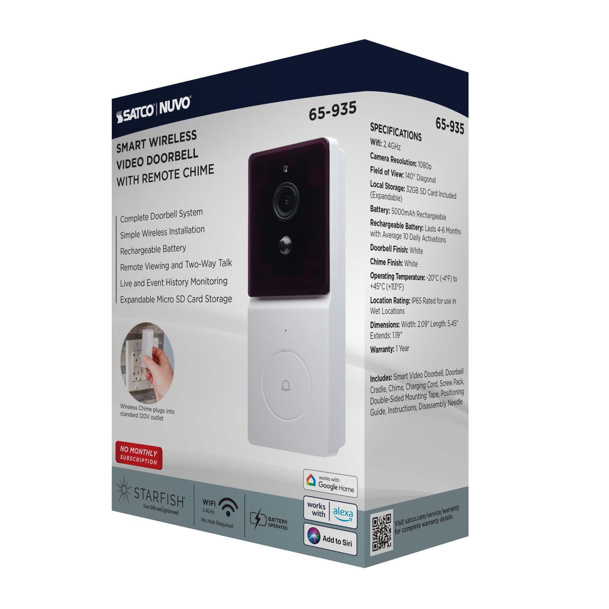 Doorbell With Camera in White Finish
