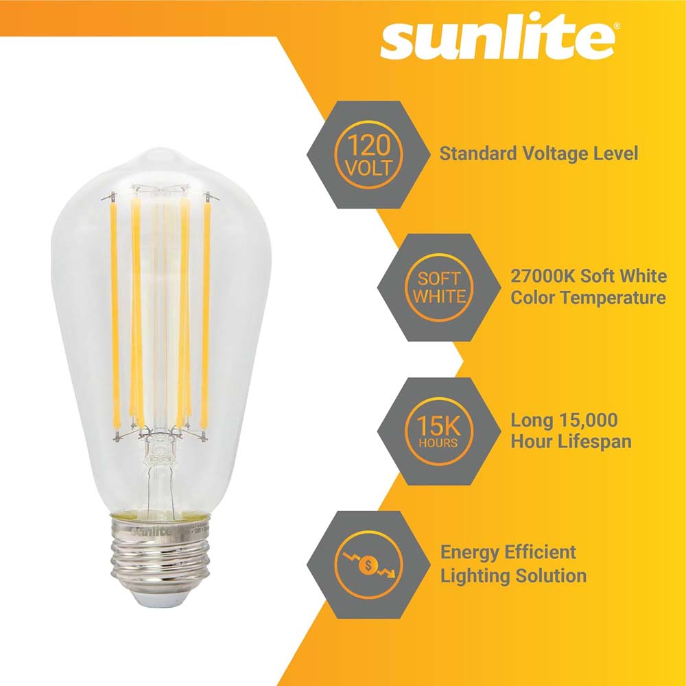 Sunlite 6w LED S19 Filament Style Edison E26 Base 2700K Bulb - 60W Equiv