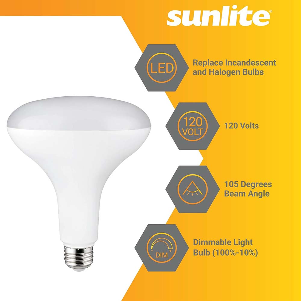 Sunlite 13w LED BR40 Reflector E26 Base Dimmable 5000K Bulb - 85w Equiv