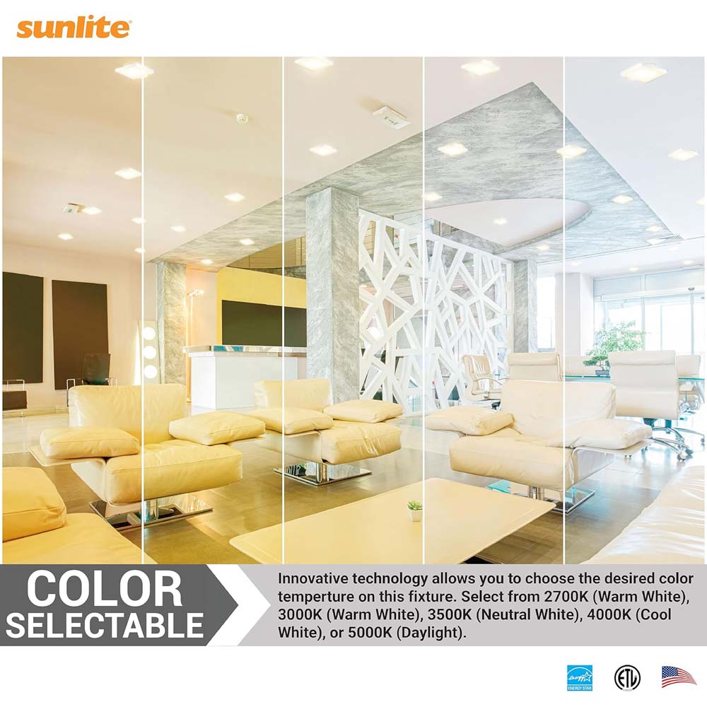 Sunlite 12w LED 6-in Square Recessed Slim Downlight CCT Selectable - 75W equiv