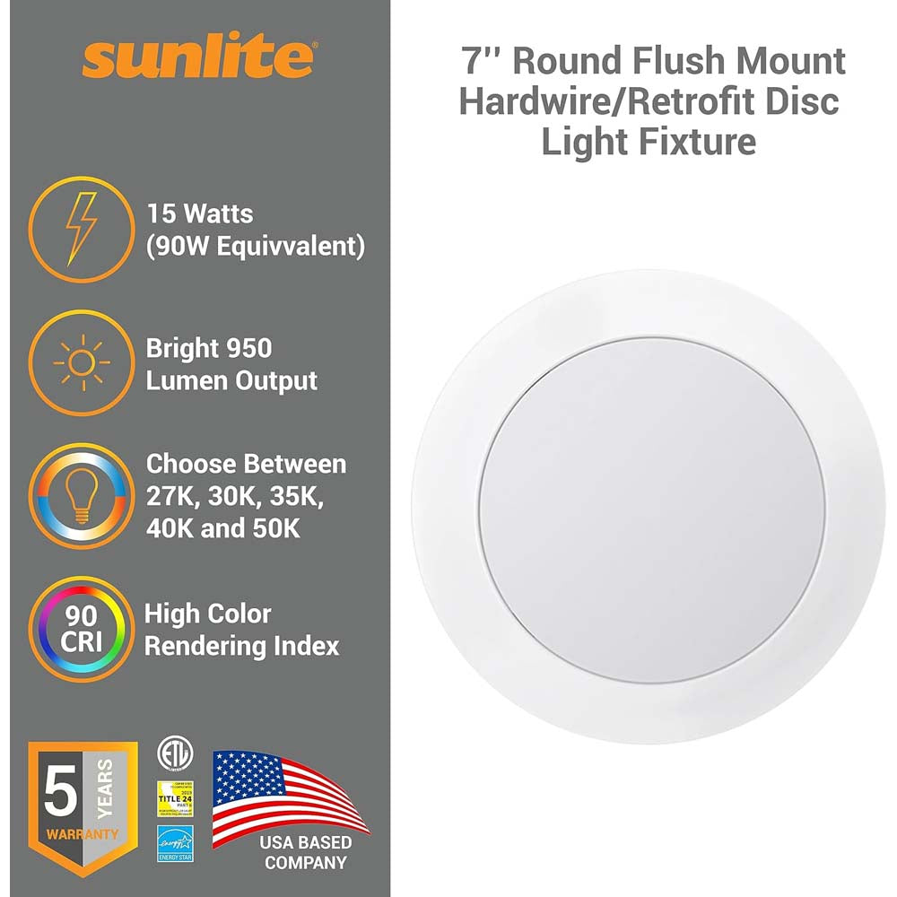 Sunlite 7 in. 15w Round Flush Mount Retrofit Fixture CCT Selectable