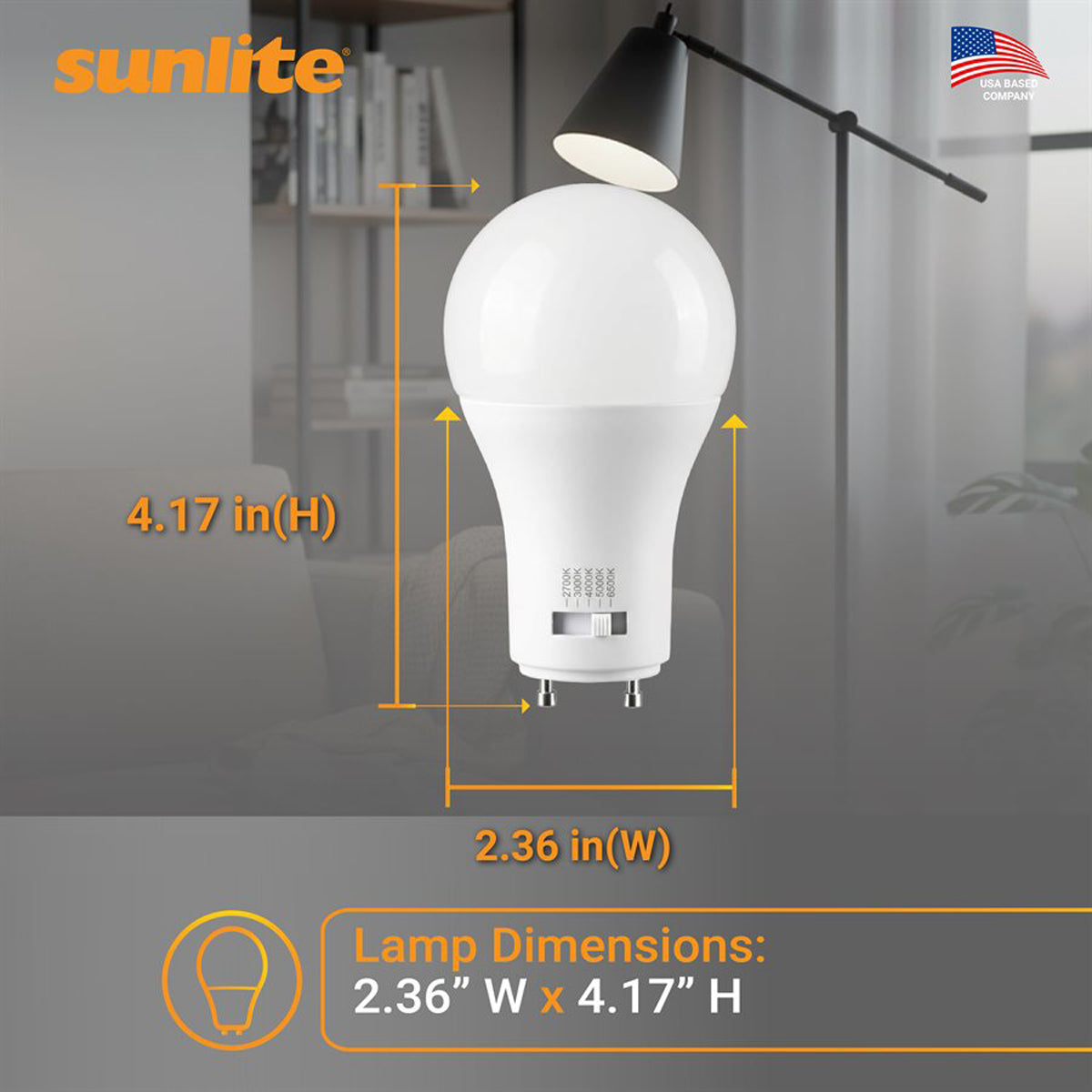 Sunlite A19 11w LED Light Bulb GU24 base CCT Selectable Dimmable - 75W Equiv