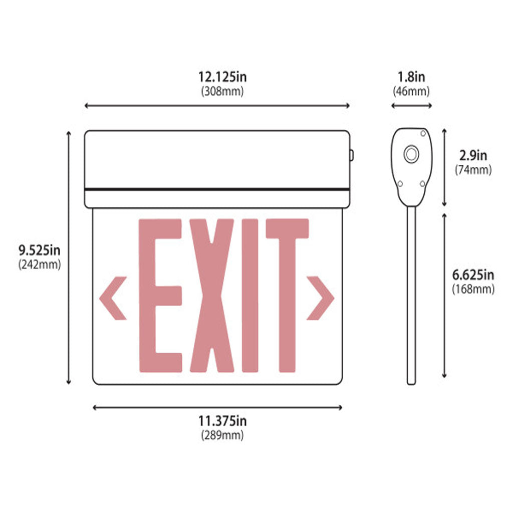 Nicor EXL220 Edge-Lit LED Emergency Exit Sign Clear with Red Lettering