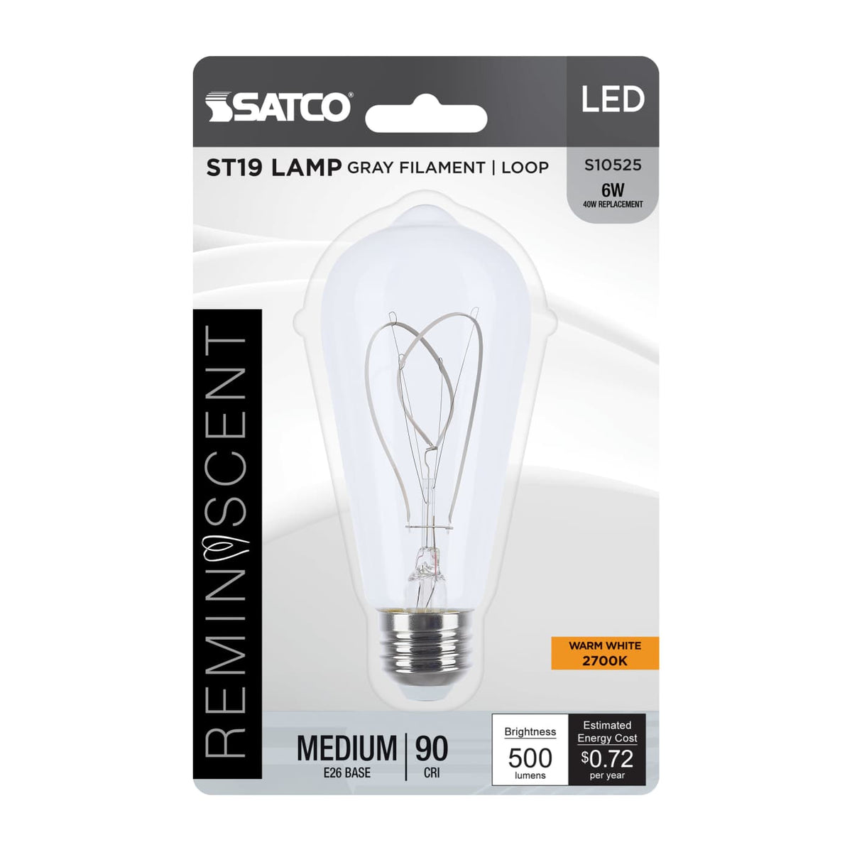 Satco 6w ST19 LED Reminiscent Flex Filament E26 Base 2700K 120v Clear Bulb