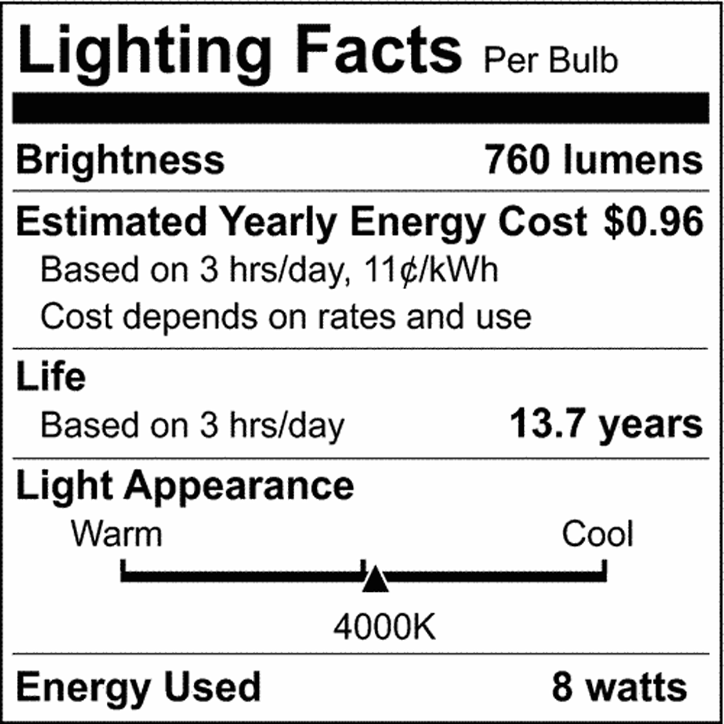 Satco 8w C11 LED 760Lm 4000K 120v Clear Finish Candelabra Base Bulb