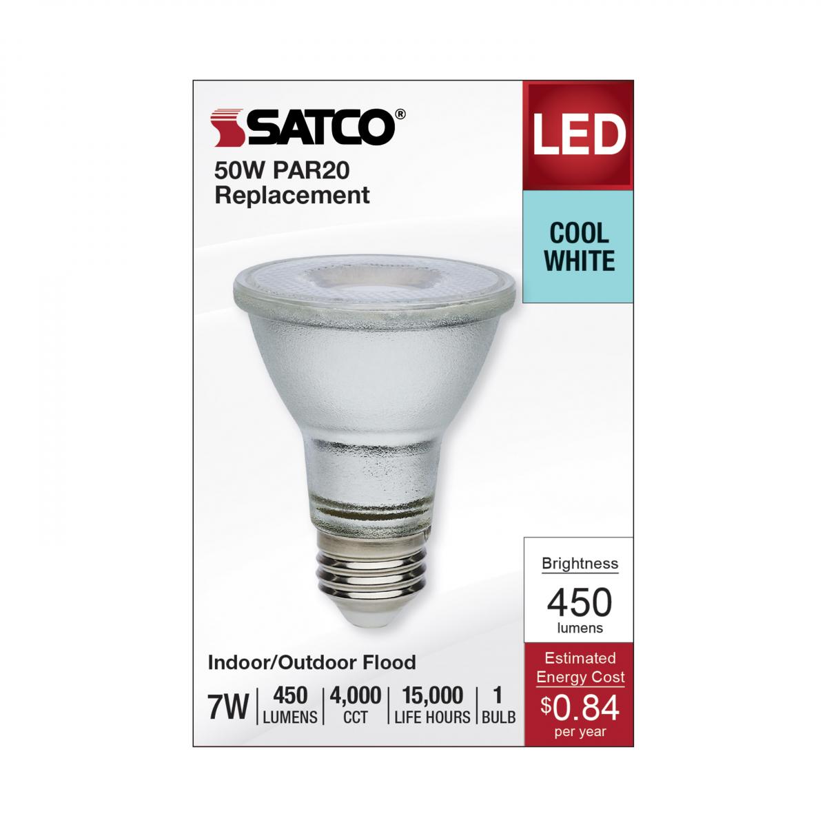 Satco 7w Econo LED PAR20 4000K 35deg 120-277v Silver Finish Bulb