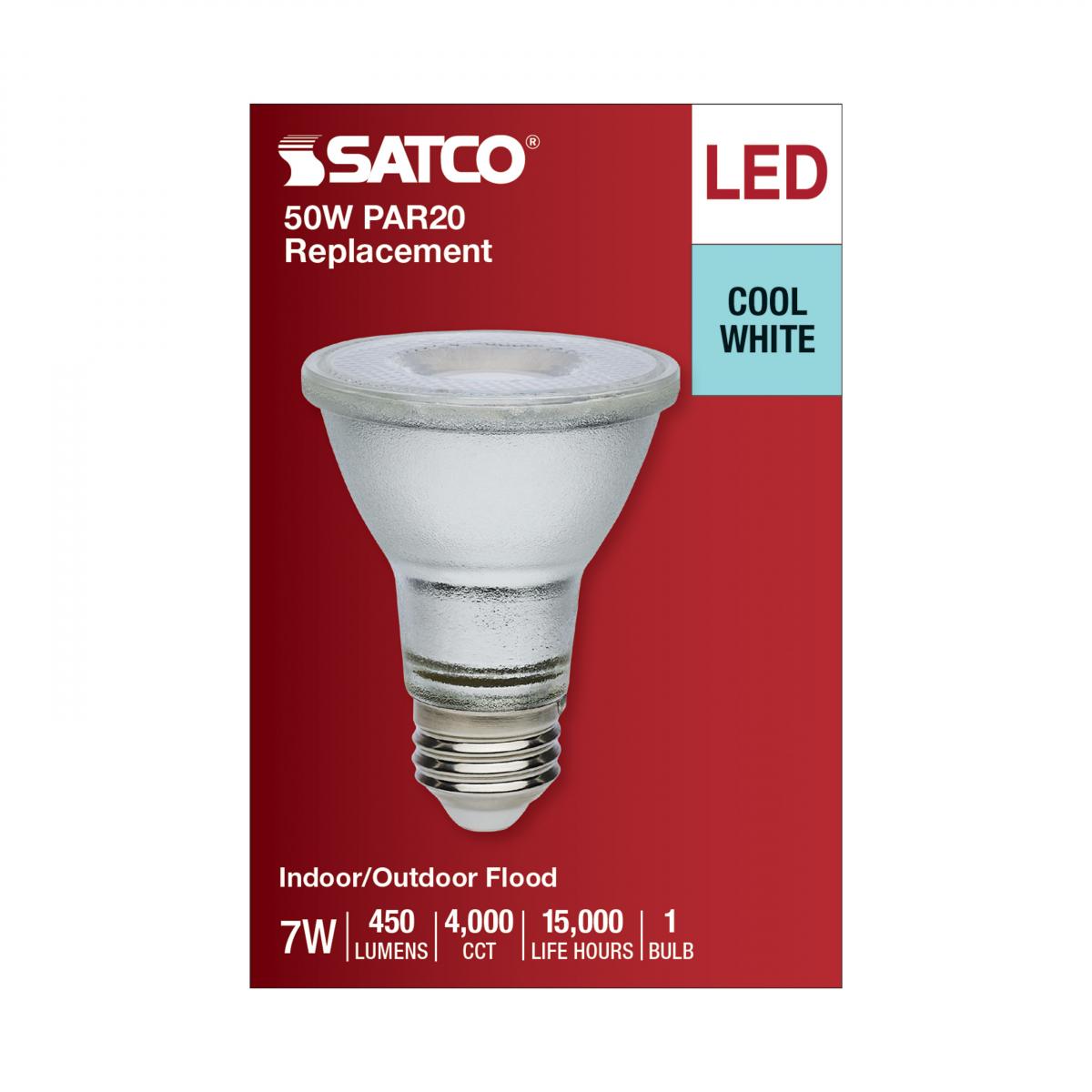 Satco 7w Econo LED PAR20 4000K 35deg 120-277v Silver Finish Bulb