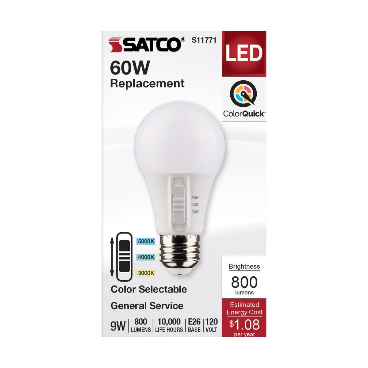 Satco 9w A19 LED 120v CCT Selectable 90 CRI White Finish Bulb