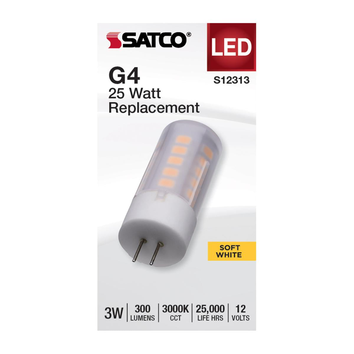 Satco 3w T5 LED12v Bi Pin G4 Base 3000K Frosted Finish Bulb