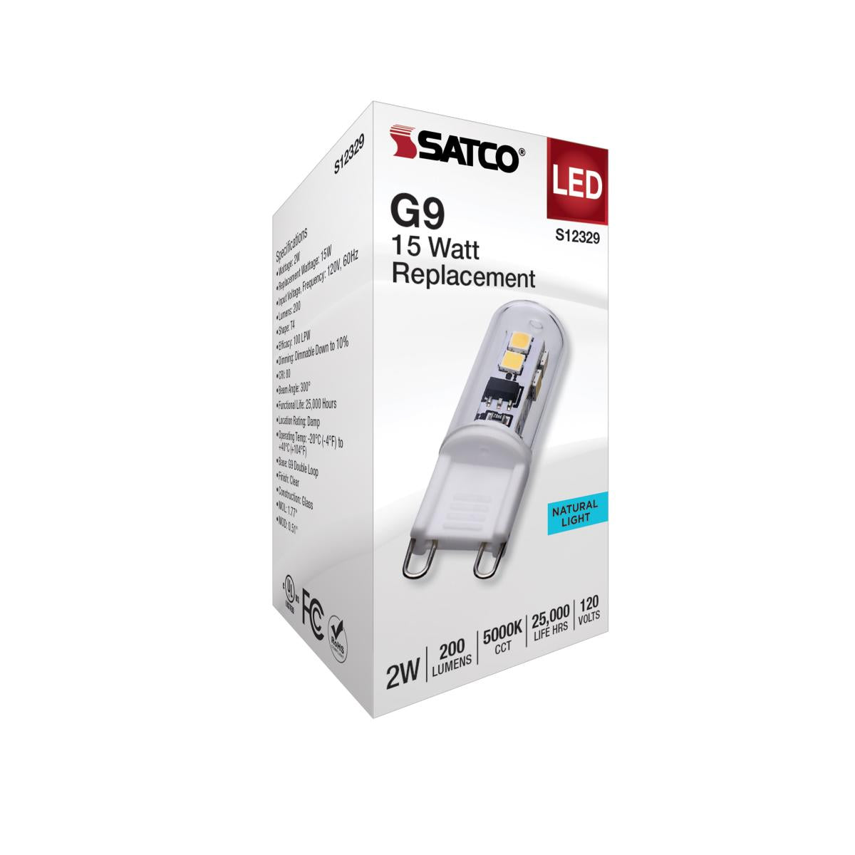 Satco 2w T4 LED 120v G9 Base 5000k Clear Finish Bulb