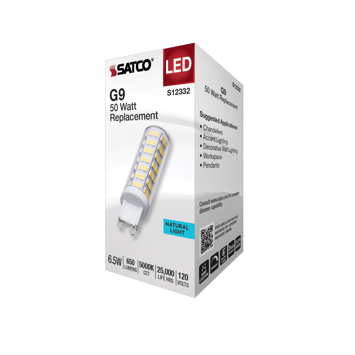 Satco 6.5w T6 LED 120v G9 Base 5000k Clear Finish Bulb