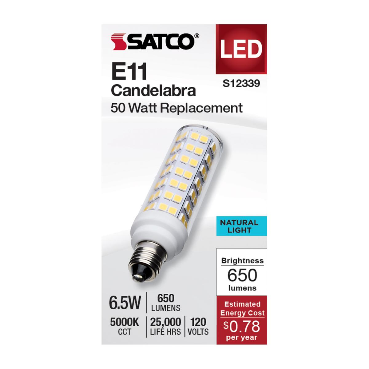 Satco 6.5w T6 LED 120v E11 Base 5000k Clear Finish Bulb