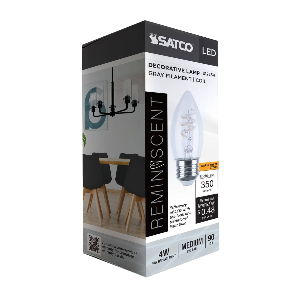 Satco 4w B11 LED Reminiscent Flex Gray Coil Filament E26 2700K 120v Bulb