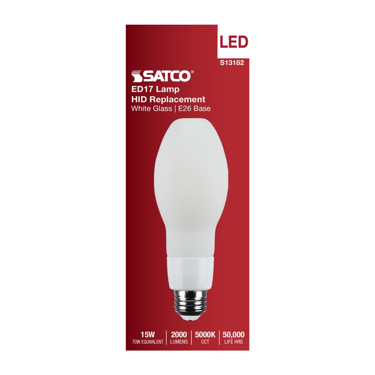 Satco 15w LED HID Replacement ED17 5000K E26 Base 120-277v White Finish Bulb
