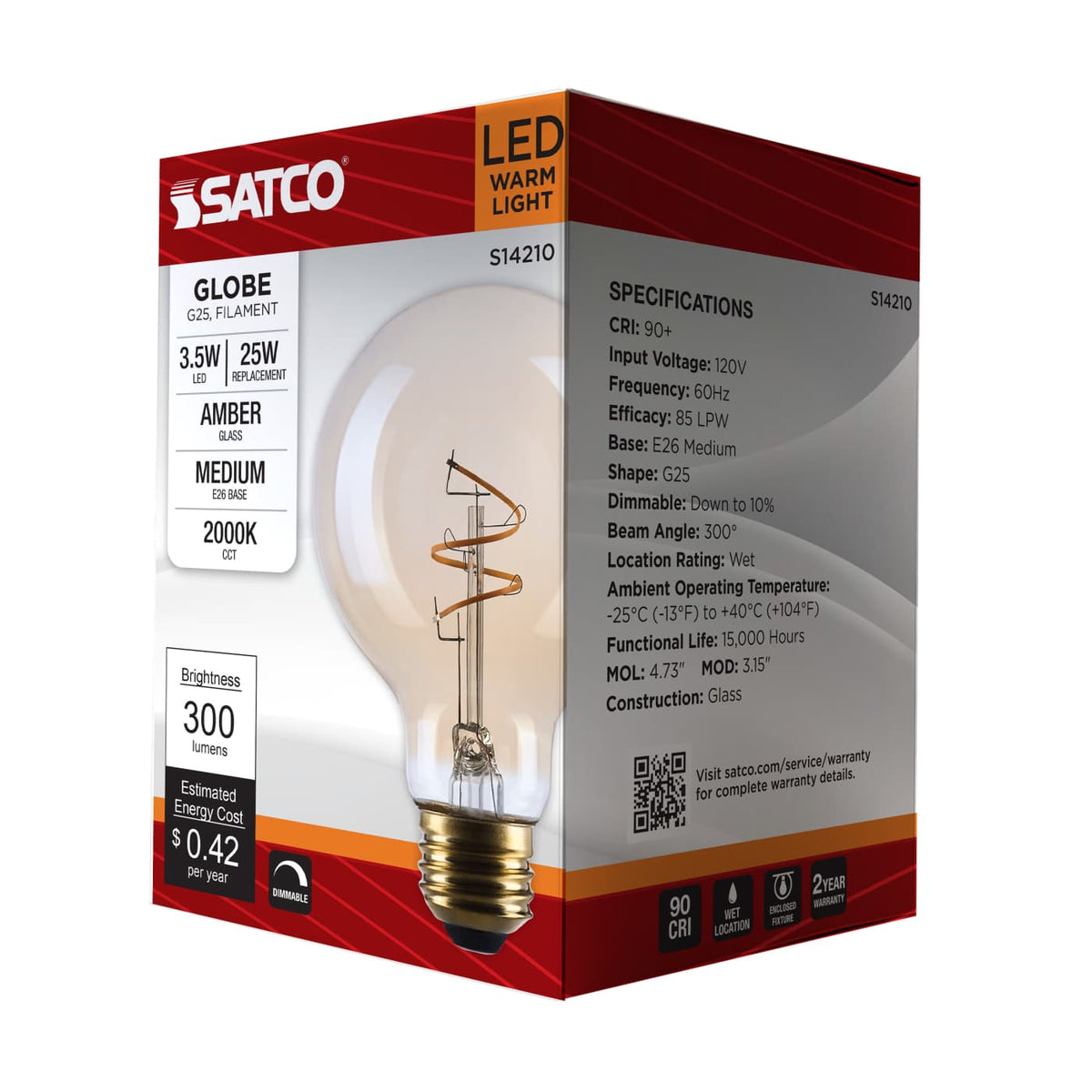 Satco 3.5w G25 LED 2000K CCT Selectable E26 Base Clear Glass 120v Bulb