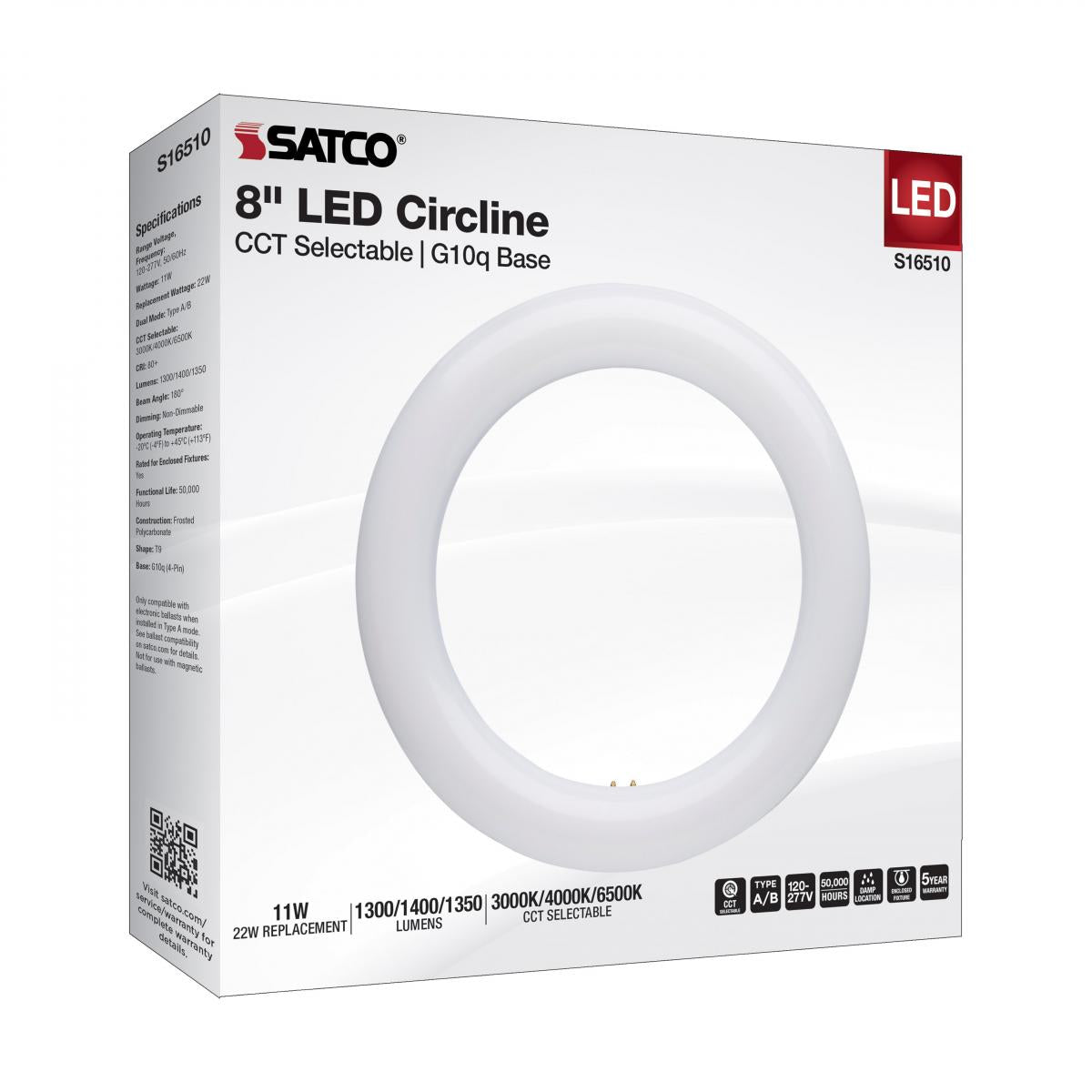 Satco 11w T9 CCT Selectable G10q Base 120-277v Frosted LED Circline Bulb