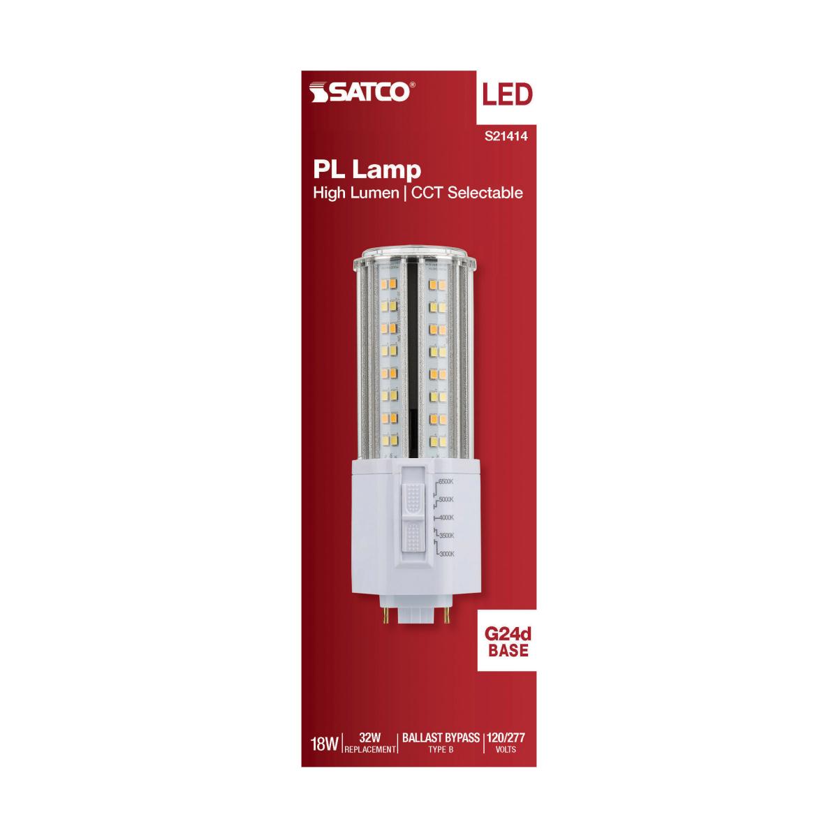 Satco 18w LED PL 2-Pin G24d CCT Tunable 120-277v White Finish Type B Bulb