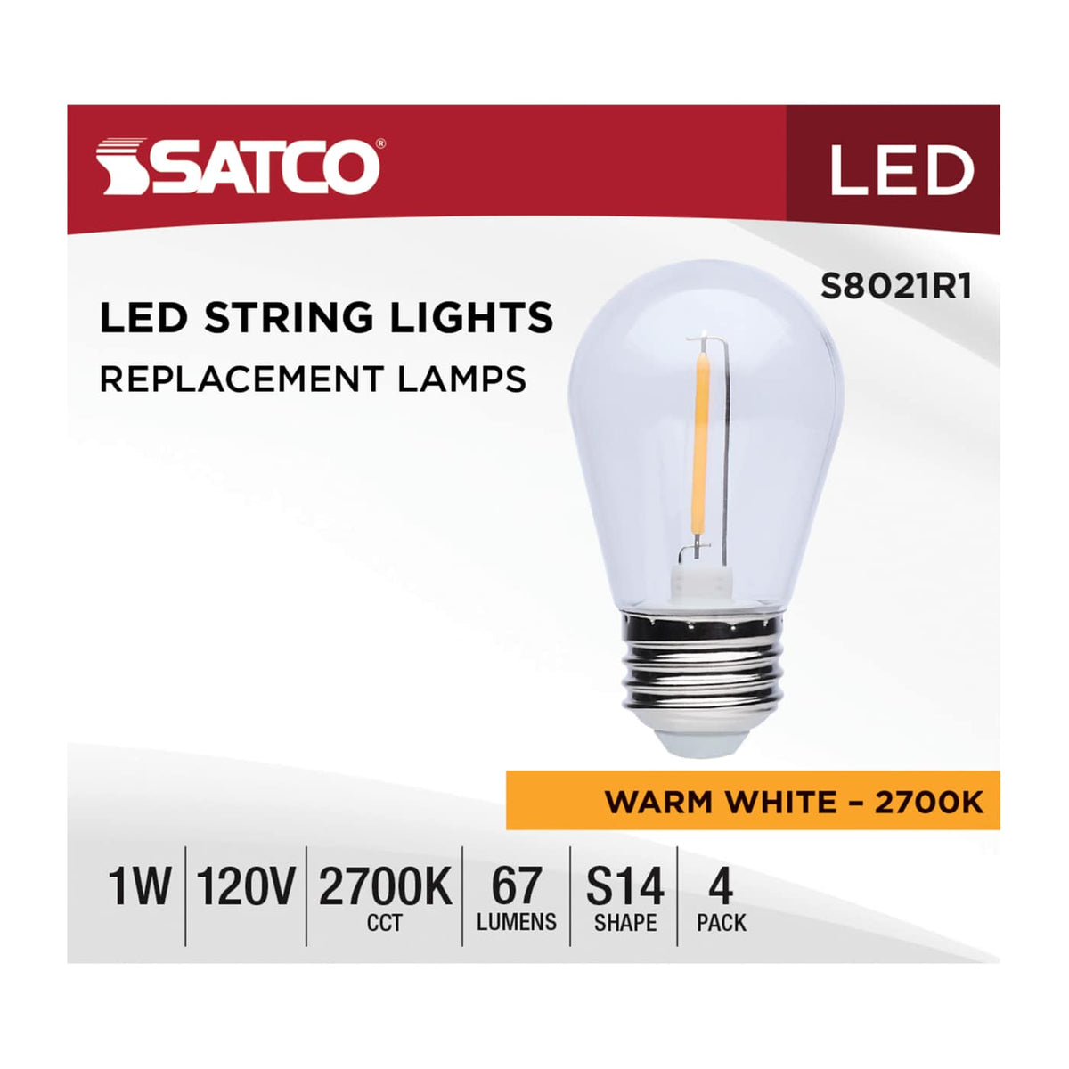 4Pk - Satco S14 LED String Light Replacement Lamp E26 Base 2700K Clear 120v Bulb