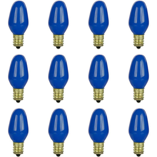 12Pk - Sunlite 7w 7C7 Incandescent E12 Base C7 Night Light Blue Colored Bulb