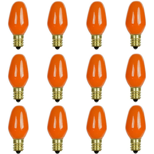 12Pk - Sunlite 7w7 7C7 Incandescent E12 Base C7 Night Light Orange Colored Bulb