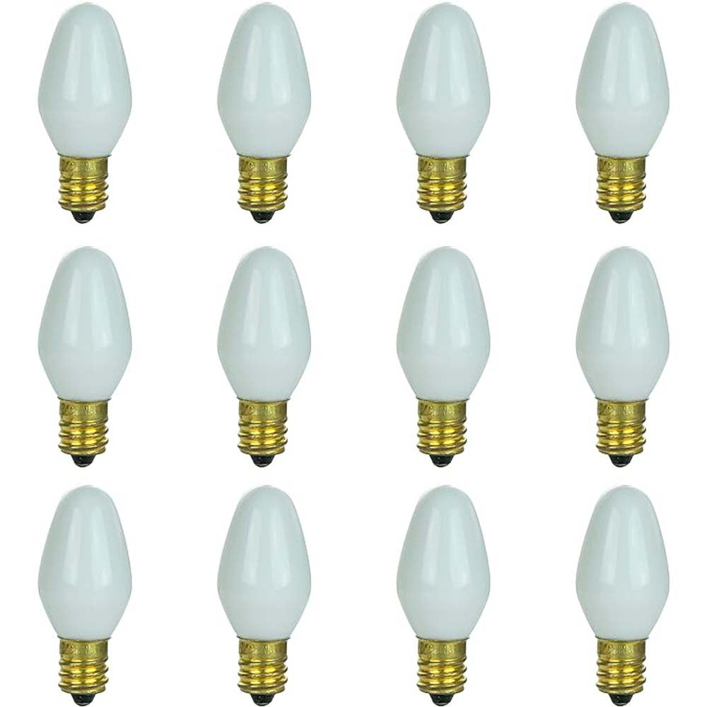 12Pk - Sunlite 7w 7C7 Incandescent E12 Base C7 Night Light White Colored Bulb