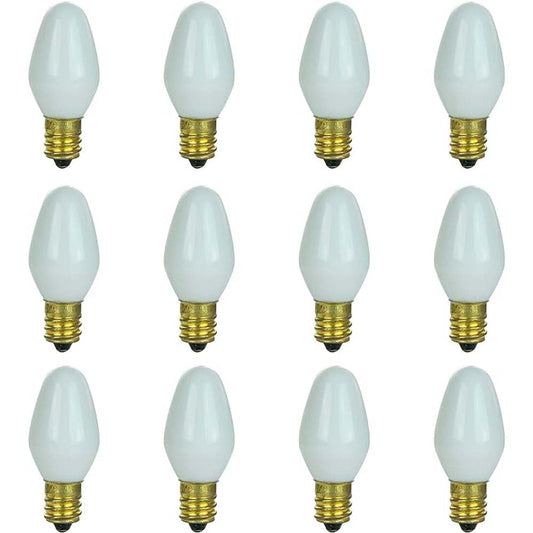 12Pk - Sunlite 7w 7C7 Incandescent E12 Base C7 Night Light White Colored Bulb
