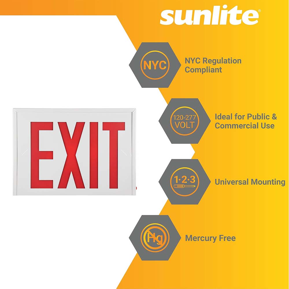 Sunlite Two Face LED Steel Exit Sign with Battery Power Back-Up 120-277V