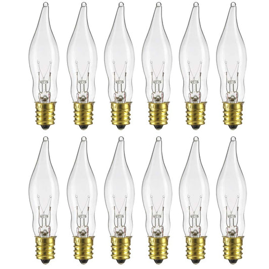 12Pk - Sunlite 7W Incandescent Flame Tip Petite Chandelier E12 Base Clear Bulb