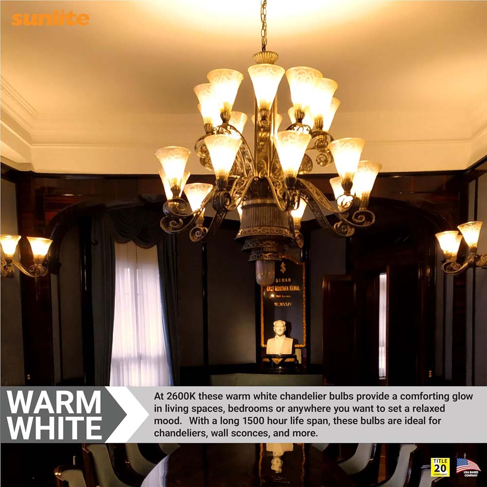 12Pk - Sunlite 25W Incandescent Flame Tip Petite Chandelier E12 Base Clear Bulb