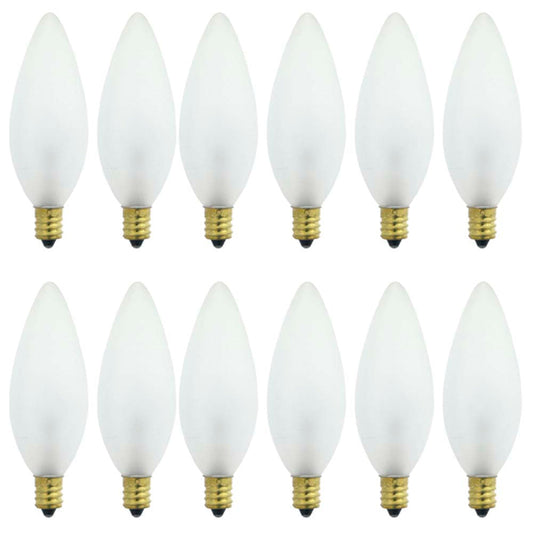 12Pk - Sunlite 15W Incandescent Petite Chandelier E12 Base Dimmable Frosted Bulb