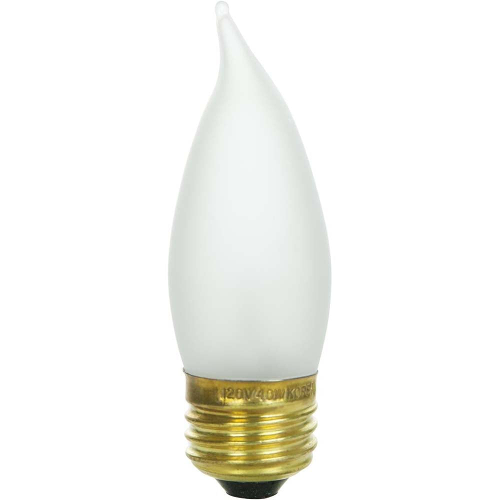 10Pk - Sunlite 25w Incandescent Flame Tip Chandelier E26 Base Frosted Bulb