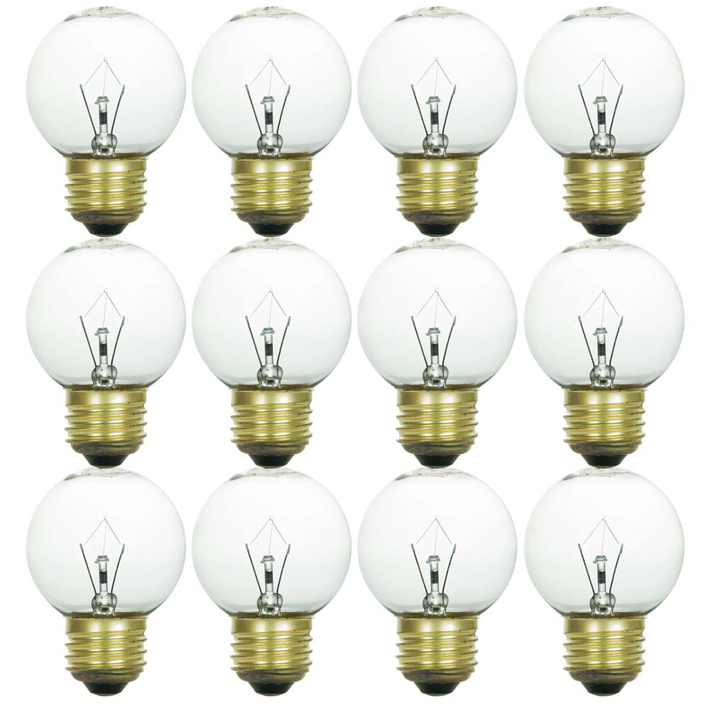 12Pk - Sunlite 25W Incandescent G16 Globe Medium E26 Base Crystal Clear Bulb