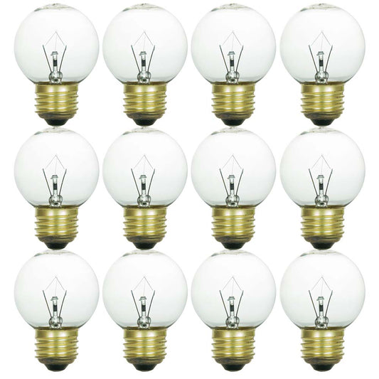 12Pk - Sunlite 25W Incandescent G16 Globe Medium E26 Base Crystal Clear Bulb