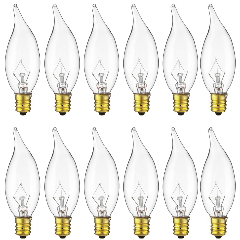 12Pk - Sunlite 10w Incandescent Petite Flame Tip E12 Base Dimmable Frosted Bulb