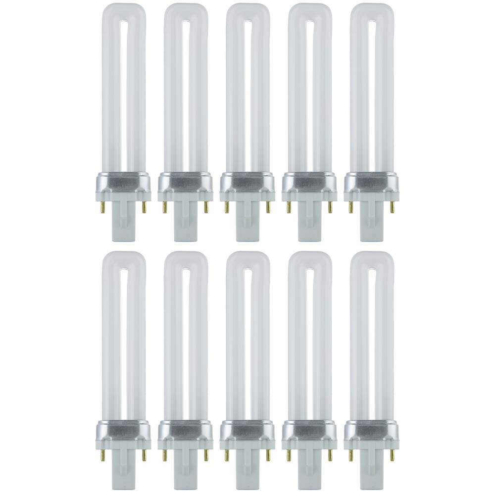 10Pk - Sunlite 7W 4100K 2-Pin U Shaped PL CFL Twin Tube Plugin G23 Base Bulb